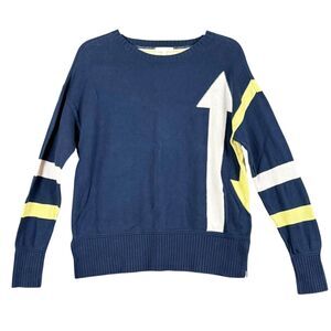 Lisa Todd Navy Arrow Instarsia Cotton Sweater Crew Neck Pullover Jumper Sz L